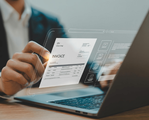 Person managing invoices on a self-service portal interface