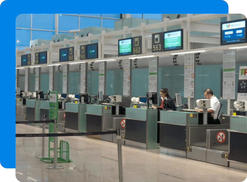 Airport check in counters at a terminal